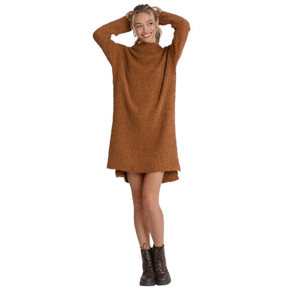 Umgee Long Sleeve Mini Brown Sweater Dress Size Medium NWT - Picture 2 of 8